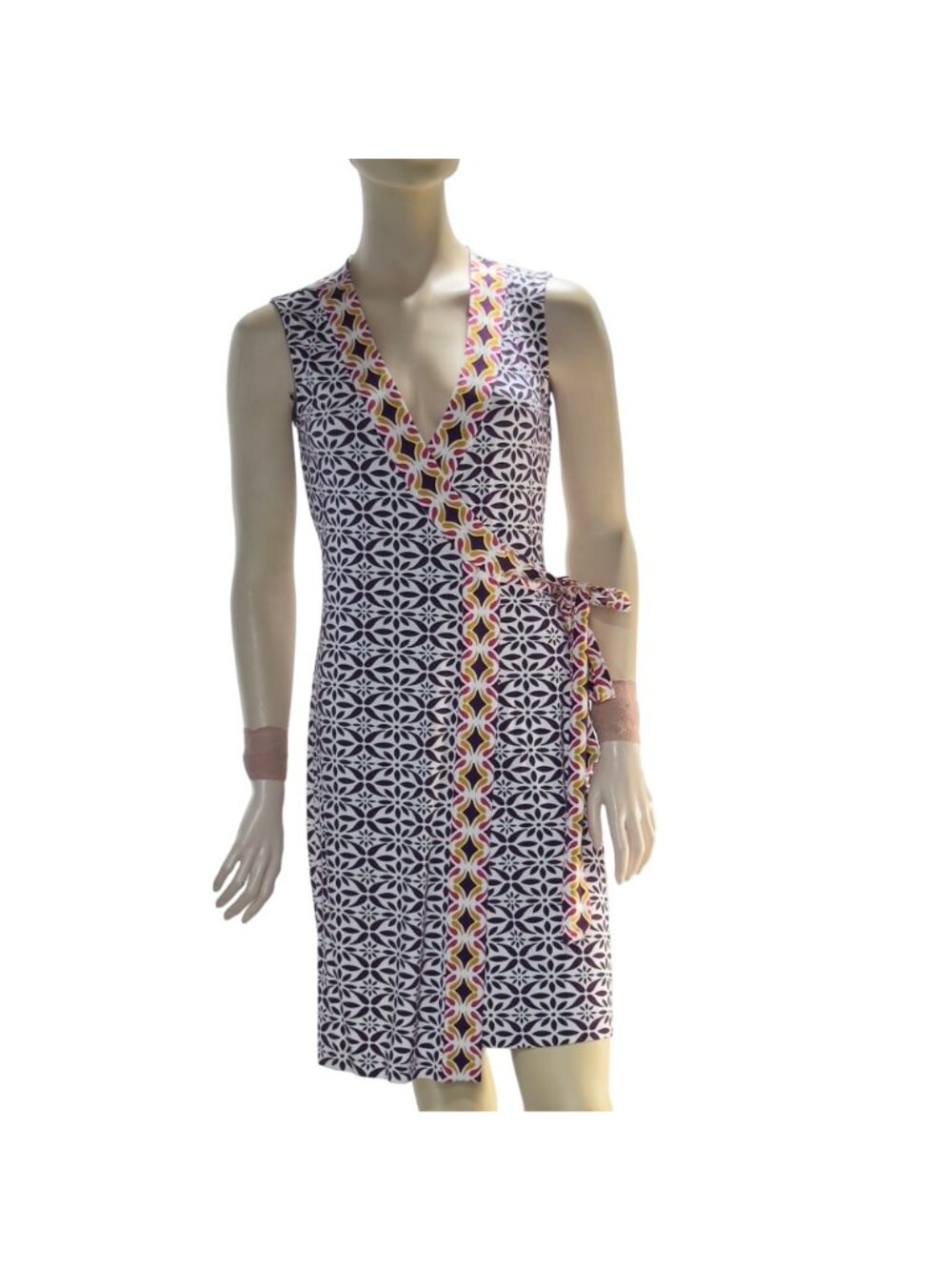 Diane Von Furstenberg Wrap Dress Geometric Purple Sleeveless Size 0 - Picture 2 of 12